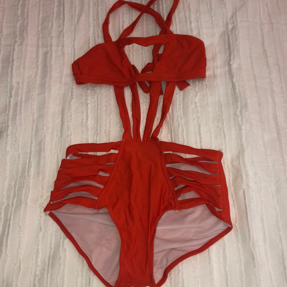 Orange one piece bathing suit